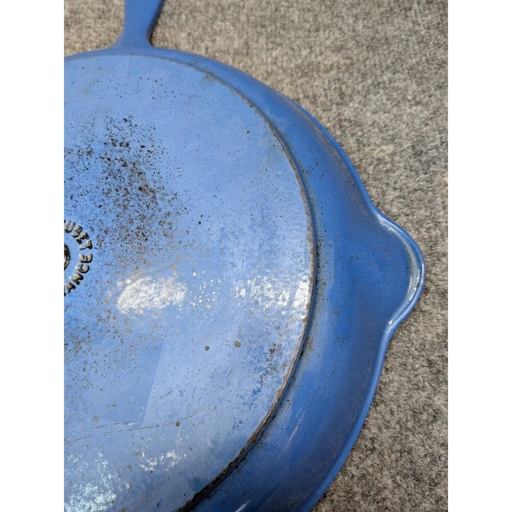 Le Creuset 30cm Blue Enameled Cast Iron Grill Skillet Fry Pan Made in France